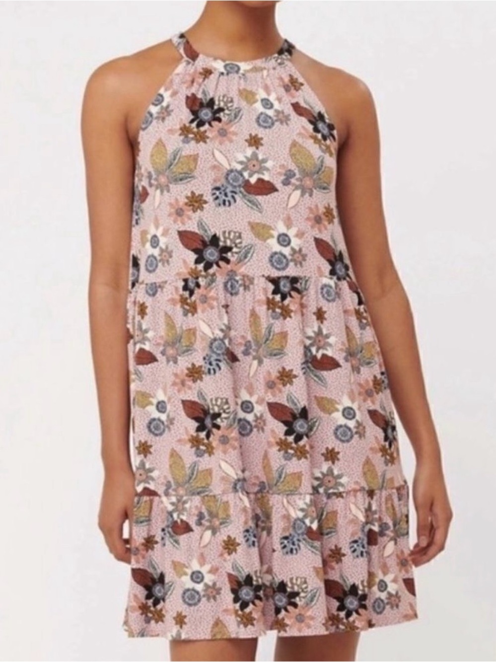 LOFT Womens Floral High Neck Tiered Halter Dress Size 14